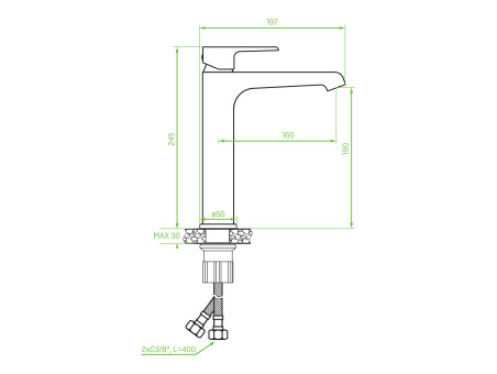 Waschtischarmatur in Weiß-Silber LARGO Hoch Wasserhahn Mischbatterie + Click-Clack