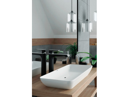 Waschtischarmatur in Schwarz-Silber LARGO Hoch Wasserhahn Mischbatterie + Click-Clack