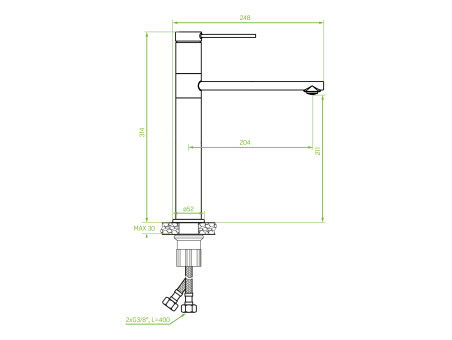 Waschtischarmatur in Silber PINAR Hoch Wasserhahn Mischbatterie + Click-Clack