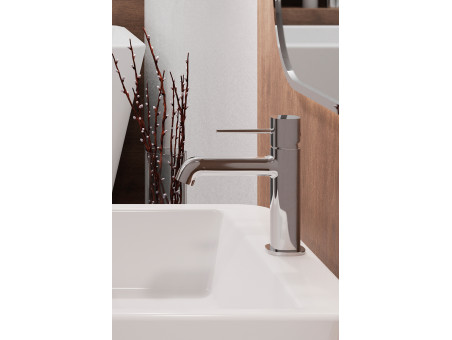 Waschtischarmatur in Silber POLLA Kleine Wasserhahn Mischbatterie + Click-Clack