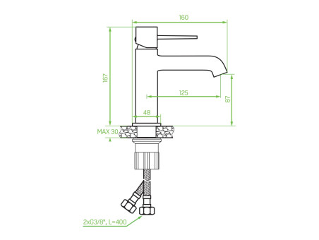 Waschtischarmatur in Silber POLLA Kleine Wasserhahn Mischbatterie + Click-Clack