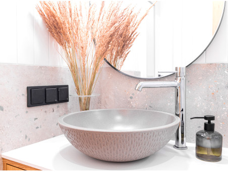 Waschtischarmatur in Silber POLLA Hoch Wasserhahn Mischbatterie + Click-Clack