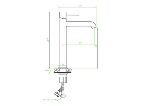 Waschtischarmatur in Silber POLLA Hoch Wasserhahn Mischbatterie + Click-Clack
