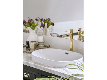 Waschtischarmatur in Gold POLLA Hoch Wasserhahn Mischbatterie + Click-Clack