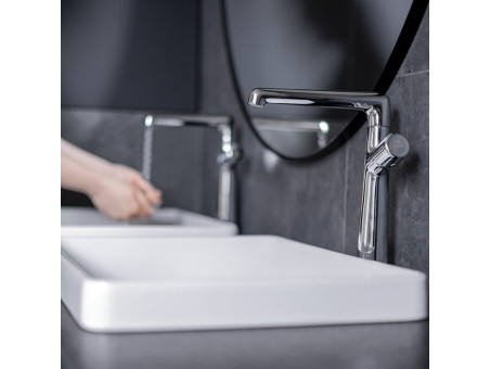 Waschtischarmatur in Silber PRETTO Hoch Wasserhahn Mischbatterie + Click-Clack