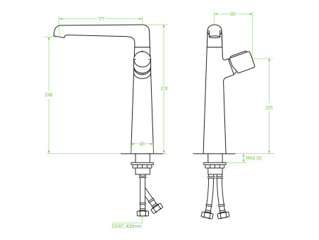 Waschtischarmatur in Silber PRETTO Hoch Wasserhahn Mischbatterie + Click-Clack