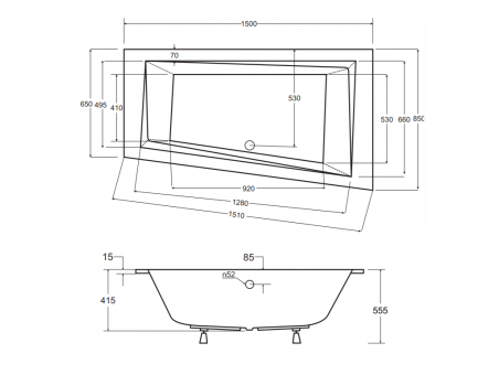 Badewanne Eckwanne Intimas Slim 150x85 Links Rand 15 mm | Ablauf Viega & Füße GRATIS !