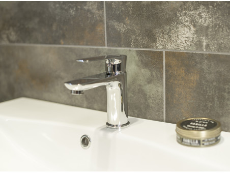 Waschtischarmatur in Silber RAILA Kleine Wasserhahn Mischbatterie + Click-Clack