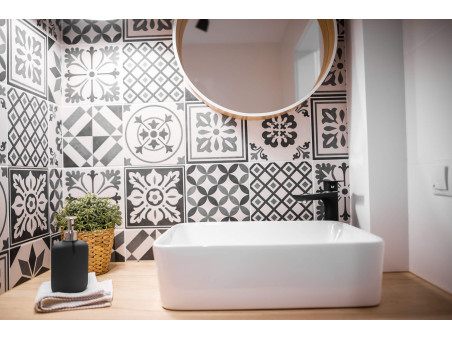 Waschtischarmatur in Schwarz-Silber RAILA Hoch Wasserhahn Mischbatterie + Click-Clack