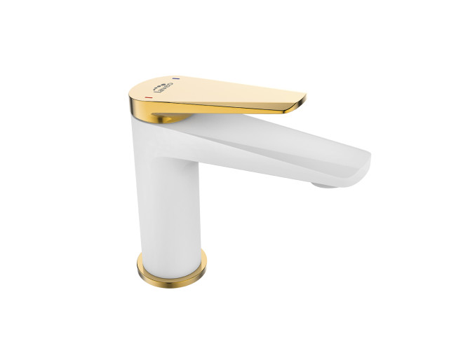 Waschtischarmatur in Weiß-Gold RUBIO Kleine Wasserhahn Mischbatterie + Click-Clack