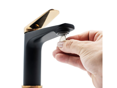 Waschtischarmatur in Schwarz-Gold RUBIO Kleine Wasserhahn Mischbatterie + Click-Clack
