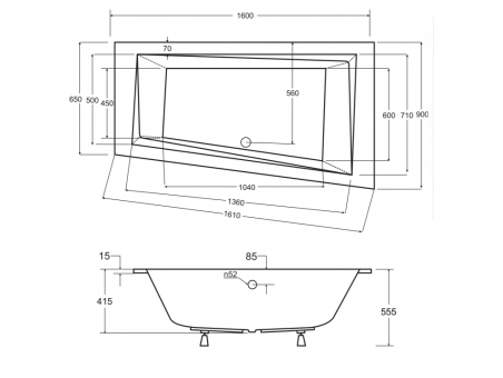 Badewanne Eckwanne Intimas Slim 160x90 Links Rand 15 mm | Ablauf Viega & Füße GRATIS !