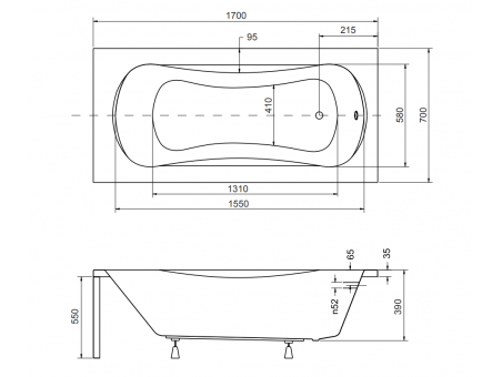 Badewanne Rechteck Aria 170x70 | Ablauf Viega & Füße GRATIS !