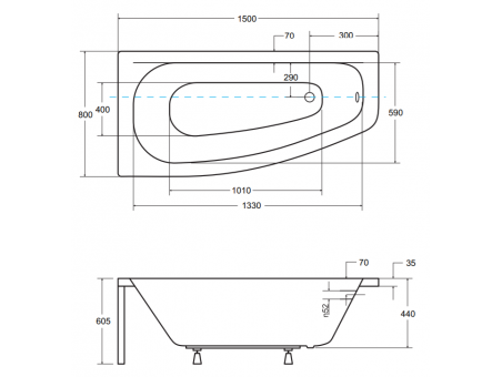 Badewanne Eckwanne Luna 150x80 Links | Ablauf Viega & Füße GRATIS !