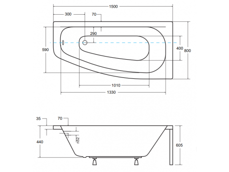 Badewanne Eckwanne Luna 150x80 Rechts| Ablauf Viega & Füße GRATIS !