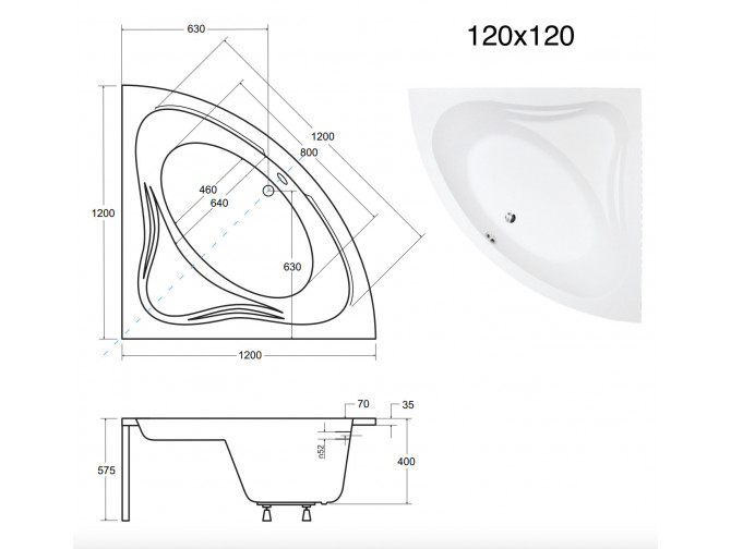 Badewanne Eckwanne Miaz 120x120 |...