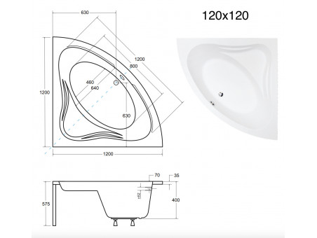 Badewanne Eckwanne Miaz 120x120 | Ablauf Viega & Füße GRATIS !