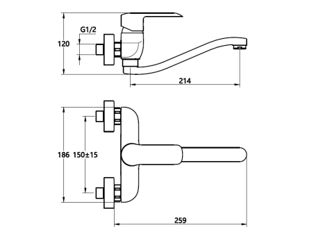 Küchenarmatur Wandmontage Silber SIROS Wandmontage Wasserhahn Küchenmischer