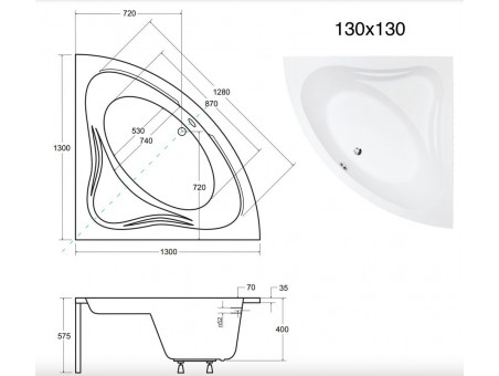 Badewanne Eckwanne Miaz 130x130 | Ablauf Viega & Füße GRATIS !