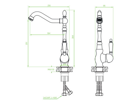 Küchenarmatur in Silber EVORA  Wasserhahn Küchenmischer