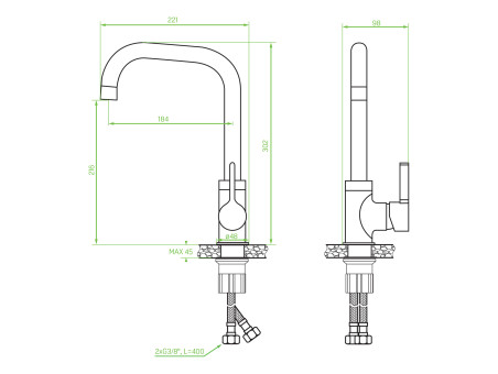 Küchenarmatur in Schwarz LENA  Wasserhahn Küchenmischer