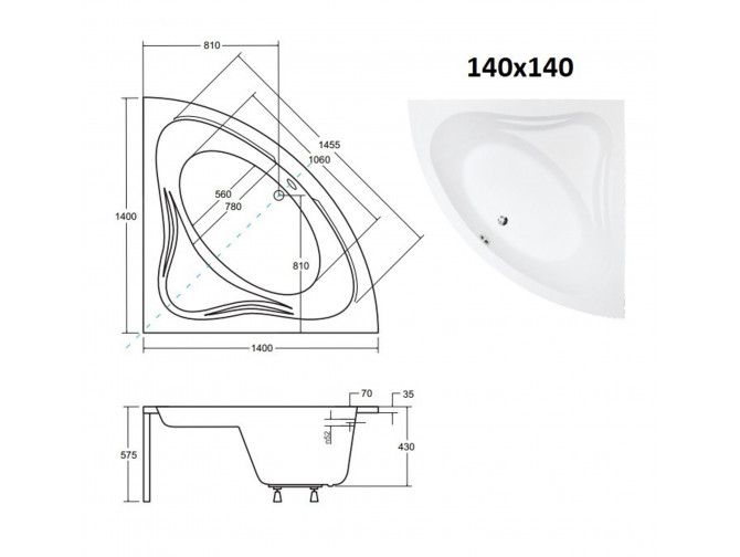 Badewanne Eckwanne Miaz 140x140 |... Badewanne Eckwanne Miaz 140x140 |...