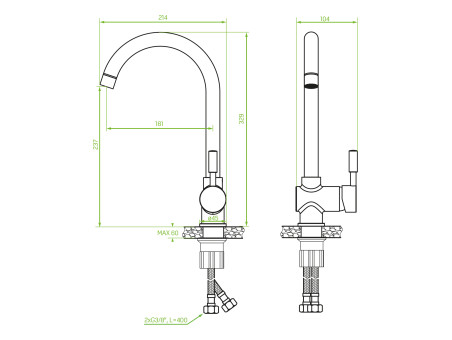 Küchenarmatur in Silber LETE  Wasserhahn Küchenmischer