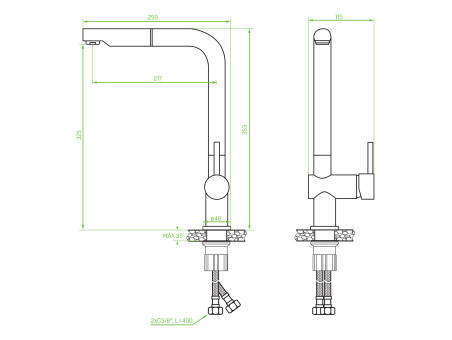 Küchenarmatur in Silber LUNA  Wasserhahn Küchenmischer