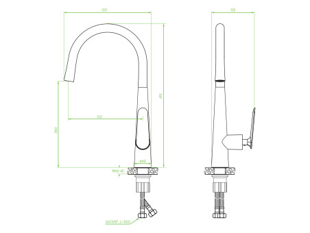 Küchenarmatur in Silber NALDA  Wasserhahn Küchenmischer
