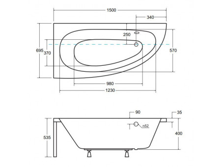 Badewanne Eckwanne Milena 150x70 Links | Ablauf Viega & Füße GRATIS !