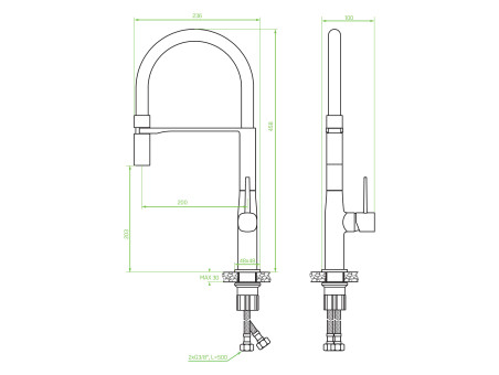 Küchenarmatur in Schwarz-Rosegold POLLA  Wasserhahn Küchenmischer mit Magnetgriff