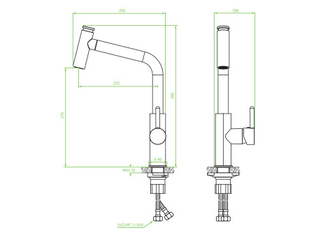Küchenarmatur in Silber TOROS Wasserhahn Küchenmischer