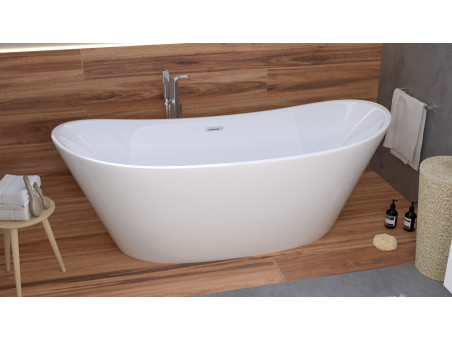Freistehende Badewanne ROSSA 170x80 + Wannenkissen + Bambus Ablage | Ablauf Klick-Klack im SET!