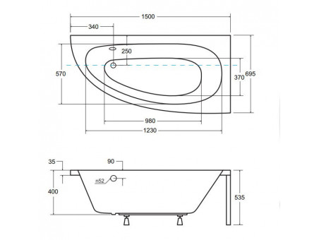 Badewanne Eckwanne Milena 150x70 Rechts | Ablauf Viega & Füße GRATIS !