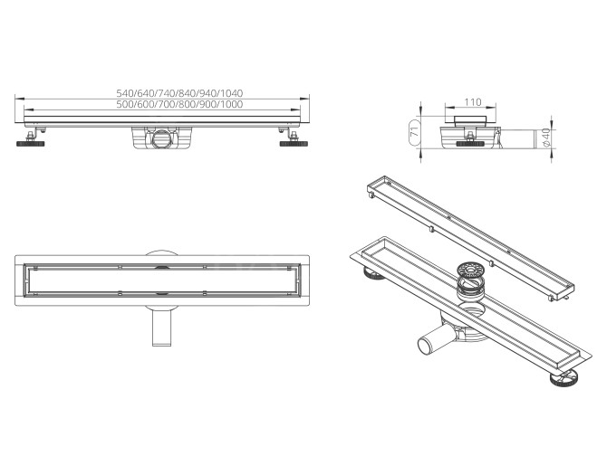 Komplettset Duschrinnen 360 DRAIN 70,...