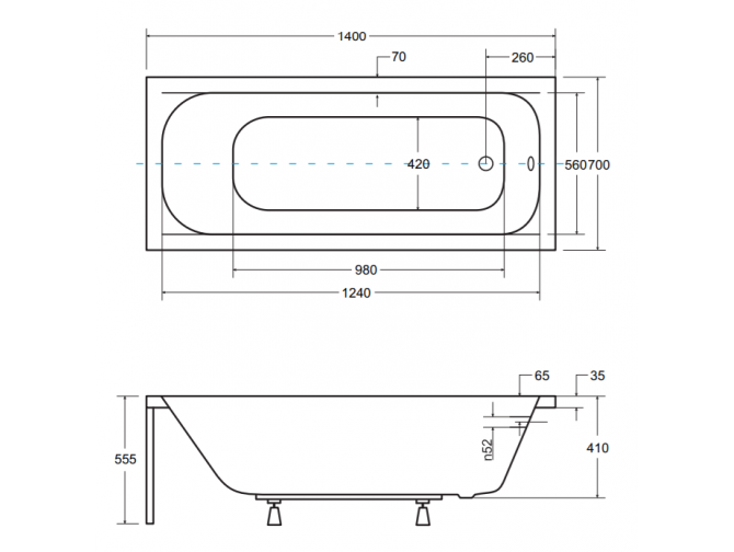 Badewanne Rechteck Continea 140x70 |...