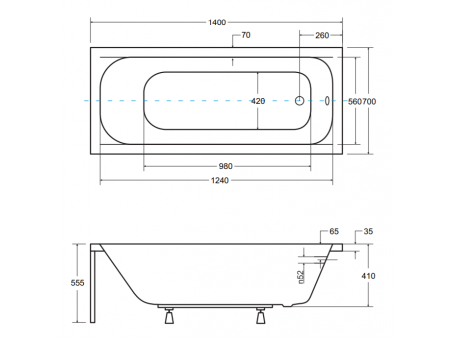 Badewanne Rechteck Continea 140x70 | Ablauf Viega & Füße GRATIS !