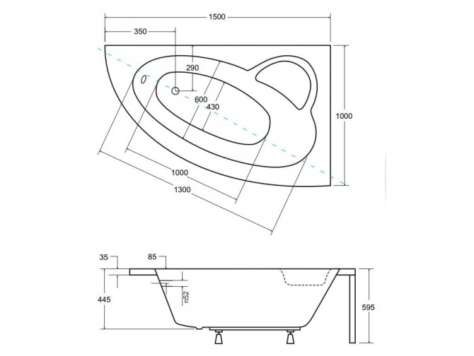 Badewanne Eckwanne Natalia 150x100...
