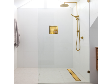 Komplettset Duschrinnen DUPLEXA NEXT 90, Edelstahl Gold, 2in1 Befliesbar Abfluss