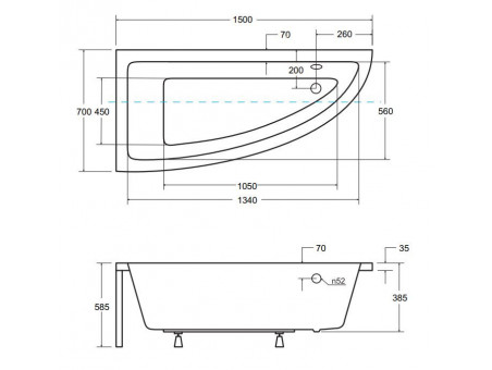 Badewanne Eckwanne Praktika 150x70 Links | Ablauf Viega & Füße GRATIS !