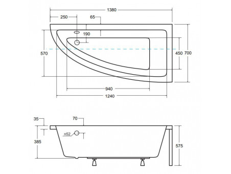 Badewanne Eckwanne Praktika 140x70 Rechts | Ablauf Viega & Füße GRATIS !