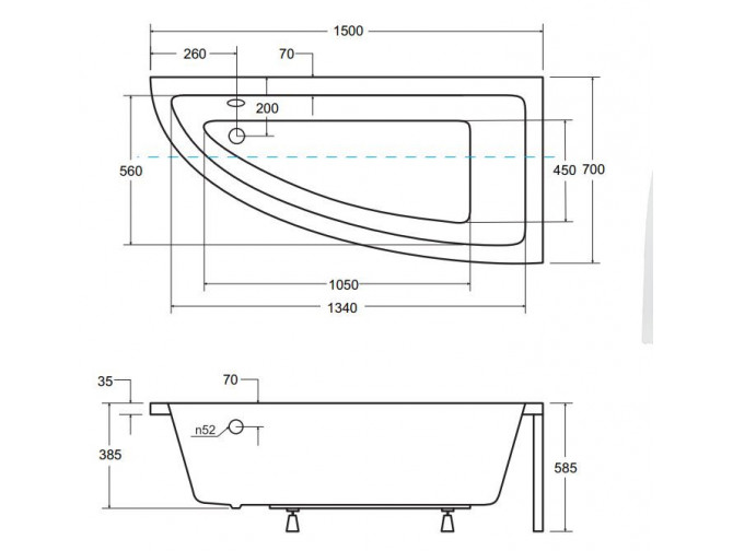 Badewanne Eckwanne Praktika 150x70...