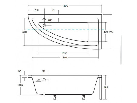 Badewanne Eckwanne Praktika 150x70 Rechts | Ablauf Viega & Füße GRATIS !