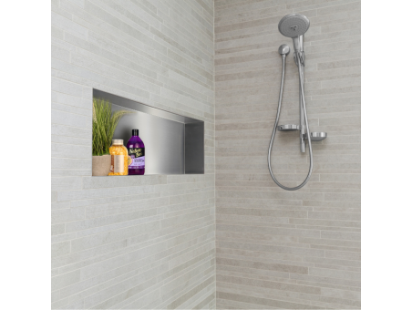 Duschregal Unterputz 30x90x7 cm Wandnische WALL BOX NO RIM Silber