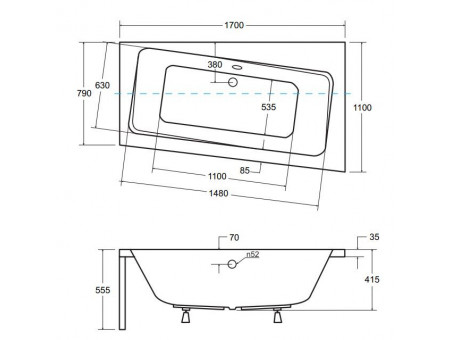 Badewanne Eckwanne Infinityz 170x110 Rechts | Ablauf Viega & Füße GRATIS !