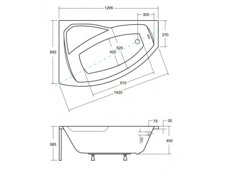 Badewanne Eckwanne Rimax 130x85 Links | Ablauf Viega & Füße GRATIS !