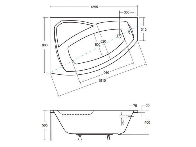 Badewanne Eckwanne Rimax 140x90 Links...