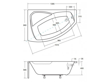 Badewanne Eckwanne Rimax 140x90 Links | Ablauf Viega & Füße GRATIS !