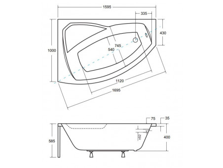 Badewanne Eckwanne Rimax 160x100 Links | Ablauf Viega & Füße GRATIS !