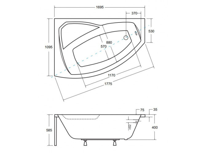 Badewanne Eckwanne Rimax 170x110...